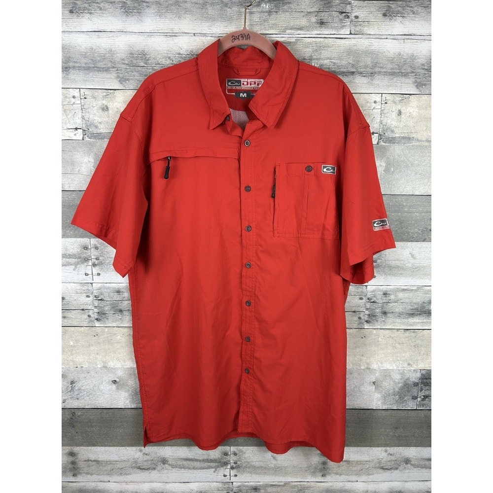 drake performance fishing shirt Mens Medium Red Lightweight Vented Boating DPF